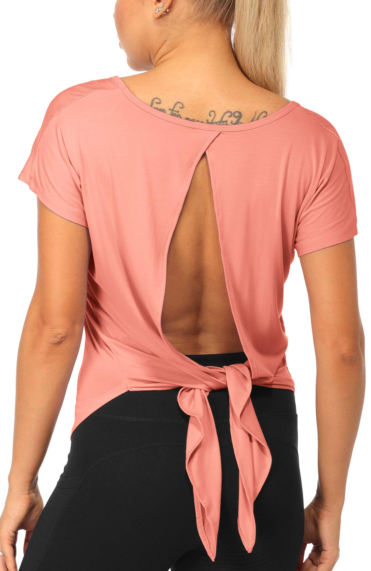 icyzone Women's Open Back Workout Tops - Breathable Athletic Activewear T-Shirts for Yoga, Gym & Running | Perfect for Fitness, Training & Summer Sports