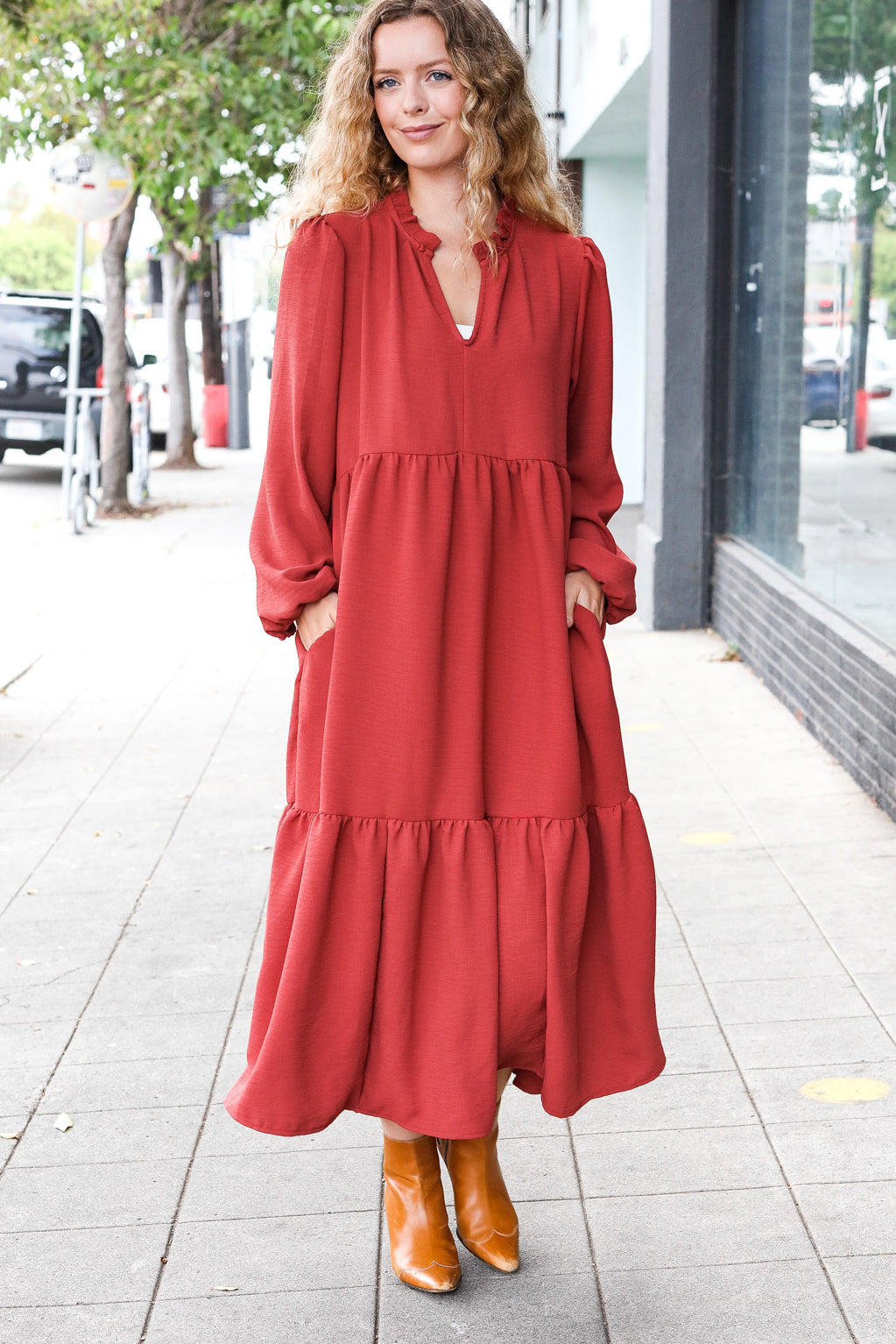 Elegant Notched Neck Frill Hem Tiered Maxi Dress for Women - Boho Summer Beach Party, Wedding Guest, Vacation Outfit