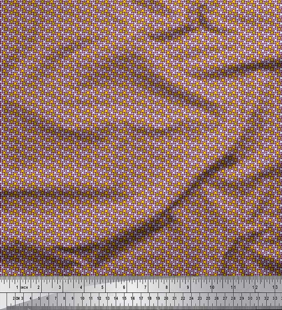 Soimoi 100% Cotton Poplin Fabric - Pink Diamond & Cross Geometric Print - 42