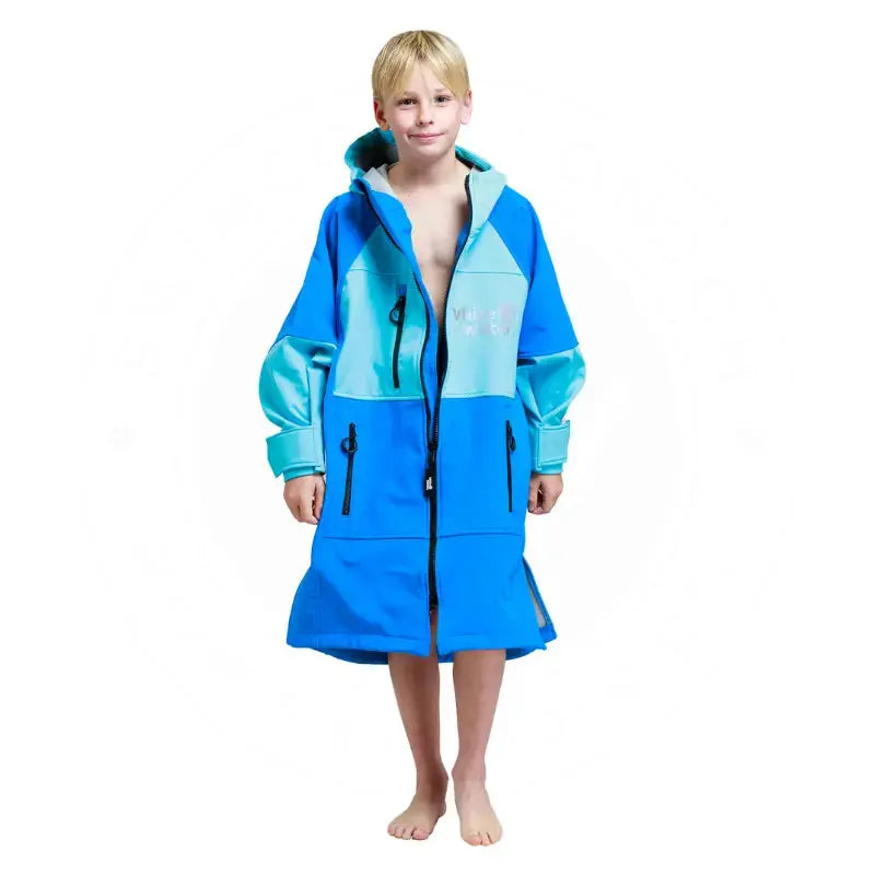 Kids Swimming Robe with Hood - Soft Shell Unisex Swim Cover Up for Boys & Girls, Quick Dry Cobalt Blue Pool Robe - Perfect for Beach, Poolside & Water Park Activities