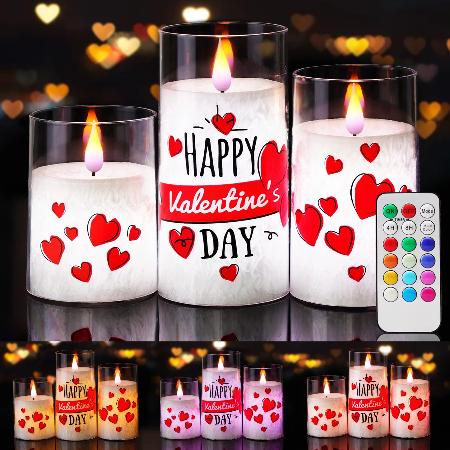 Romantic Valentine's Day Candles - Heart-Shaped Flameless LED Candles with Remote Control & Timer | Battery Operated Color Changing Candles | Perfect Gift for Her | Ideal for Anniversary, Wedding, Date Night & Romantic Home Decor