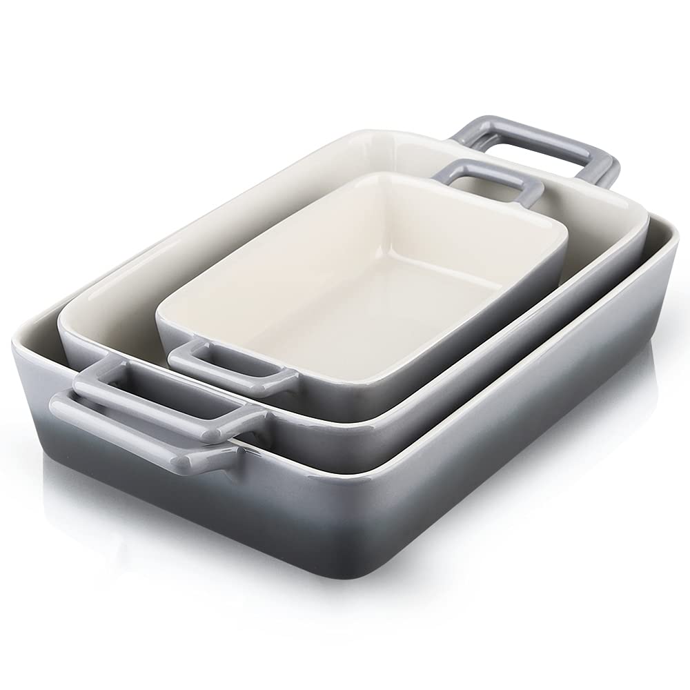 KOOV 3-Piece Ceramic Bakeware Set - 12 x 8.5 Inch Rectangular Baking Dish & Pans for Cakes, Casseroles, Lasagna, Roasting - Oven & Microwave Safe Kitchen Essentials (Gradient Gray) | Perfect for Holiday Baking, Dinner Parties & Everyday Cooking