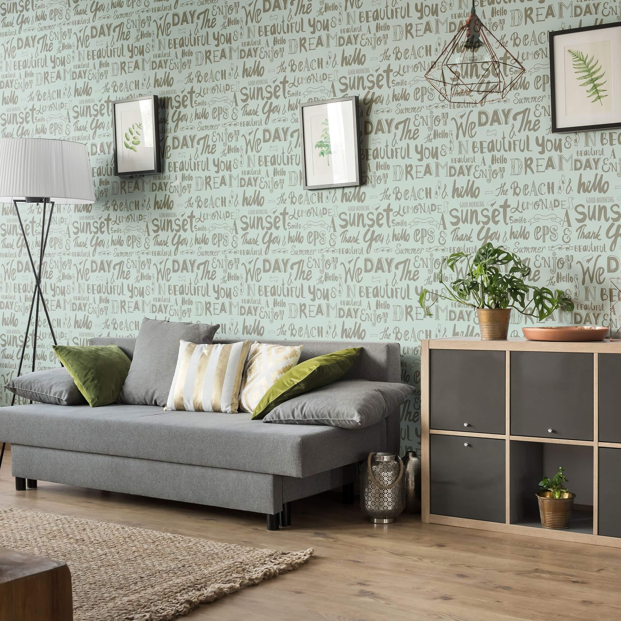 Green Handwriting Teens Peel and Stick Removable Wallpaper 5412 - Self-Adhesive Decorative Wall Covering for Bedroom, Dorm & Kids Room Decor