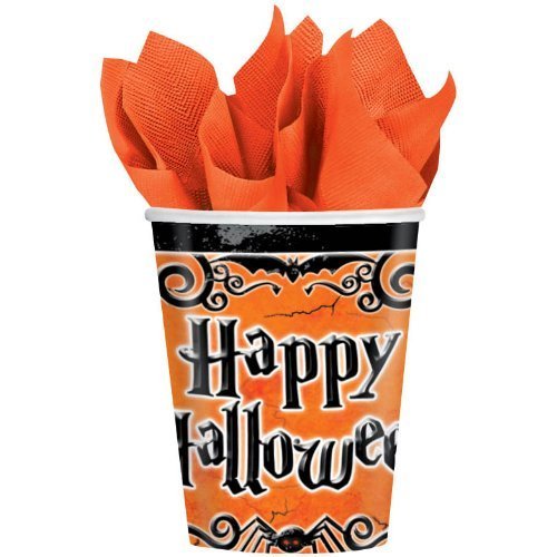 Amscan Gothic Greetings 9oz Paper Cups (50 Count) - Perfect for Halloween Parties, Gothic Weddings, and Themed Events