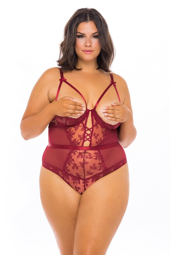 Sexy Lace Embroidered Open Cup Teddy Bra - Curvy Kira Style for Women | Perfect for Valentine's Day, Honeymoon & Romantic Nights