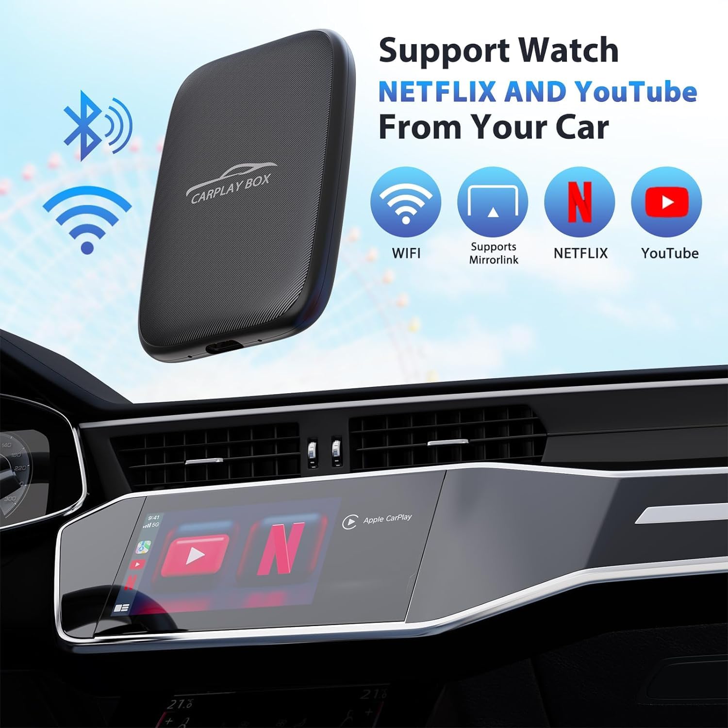 2-in-1 Wireless CarPlay & Android Auto Adapter - Convert Wired to Wireless for Factory Cars | Enjoy Netflix & YouTube on Road