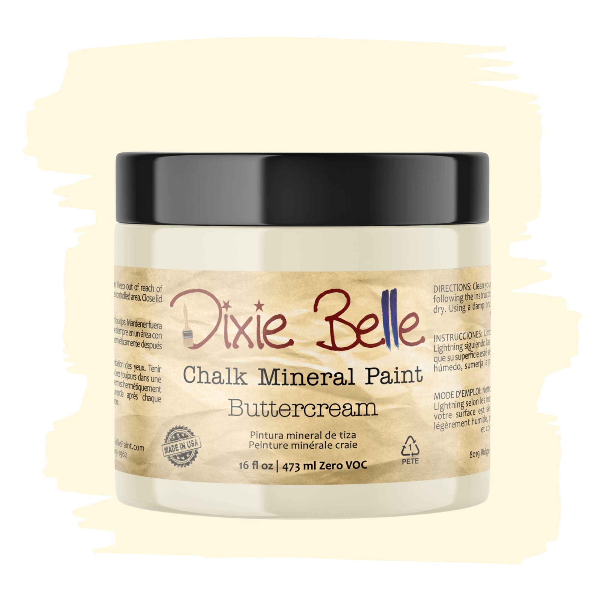 Dixie Belle Chalk Mineral Paint - Buttercream (16 Fl Oz) | Matte Creamy White DIY Furniture Paint | Made in USA | Perfect for Upcycling, Shabby Chic Decor & Vintage Furniture Makeovers