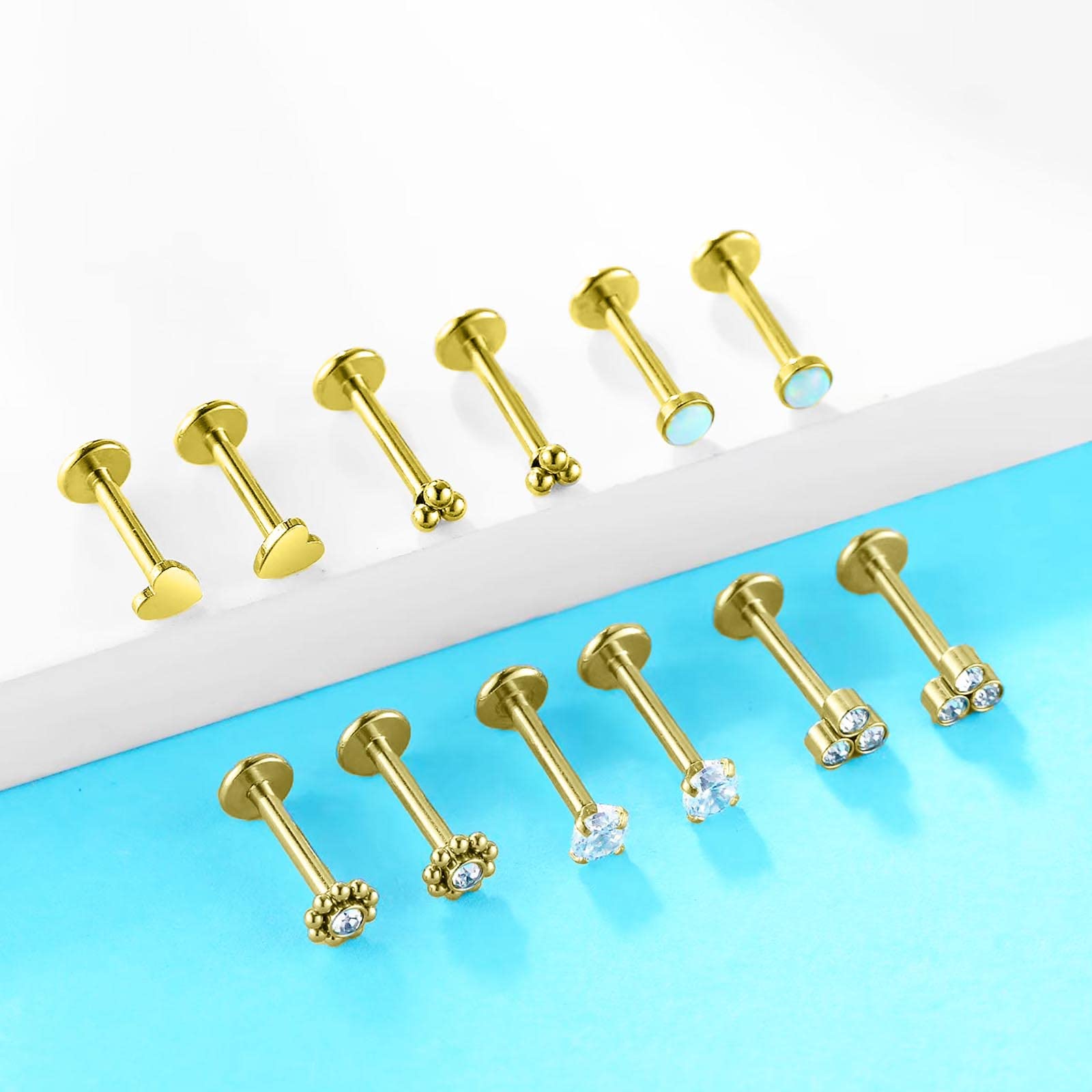 16G Monroe Lip Piercing Jewelry - Stainless Steel Labret Studs, Tragus Hoop Earrings & Nose Rings with Flat Back - Perfect for Helix, Cartilage & Facial Piercings - Ideal for Daily Wear, Parties & Self-Expression