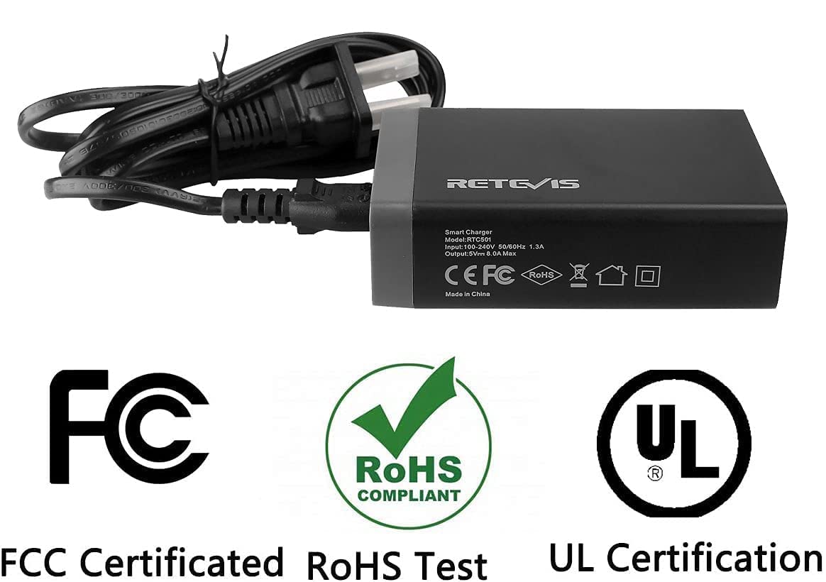 Retevis 5-Port USB Wall Charger for Walkie Talkies - Fast Charging Station Compatible with RT68 RB28 RT19 RT22P NR10 RT18 RT22S H777 RB89 RT86 RT45P RB29 Baofeng Cobra HYT Radios & iPhone - Perfect for Home, Office, and Emergency Communication (1 Pack)