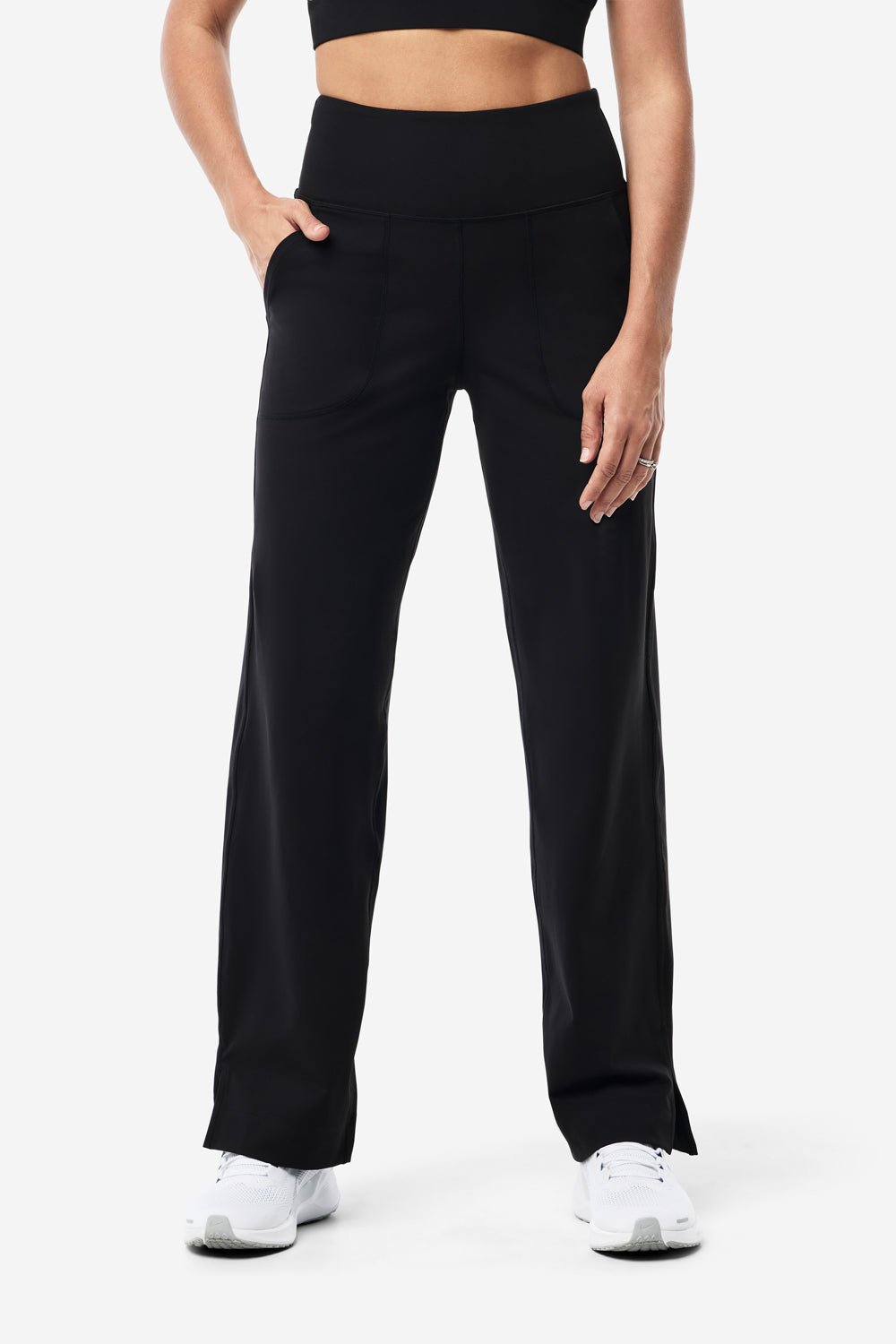 Wide Leg Base Pants for Women - High Waisted Stretchy Comfortable Black Trousers | Perfect for Work, Office, Casual & Lounge Wear
