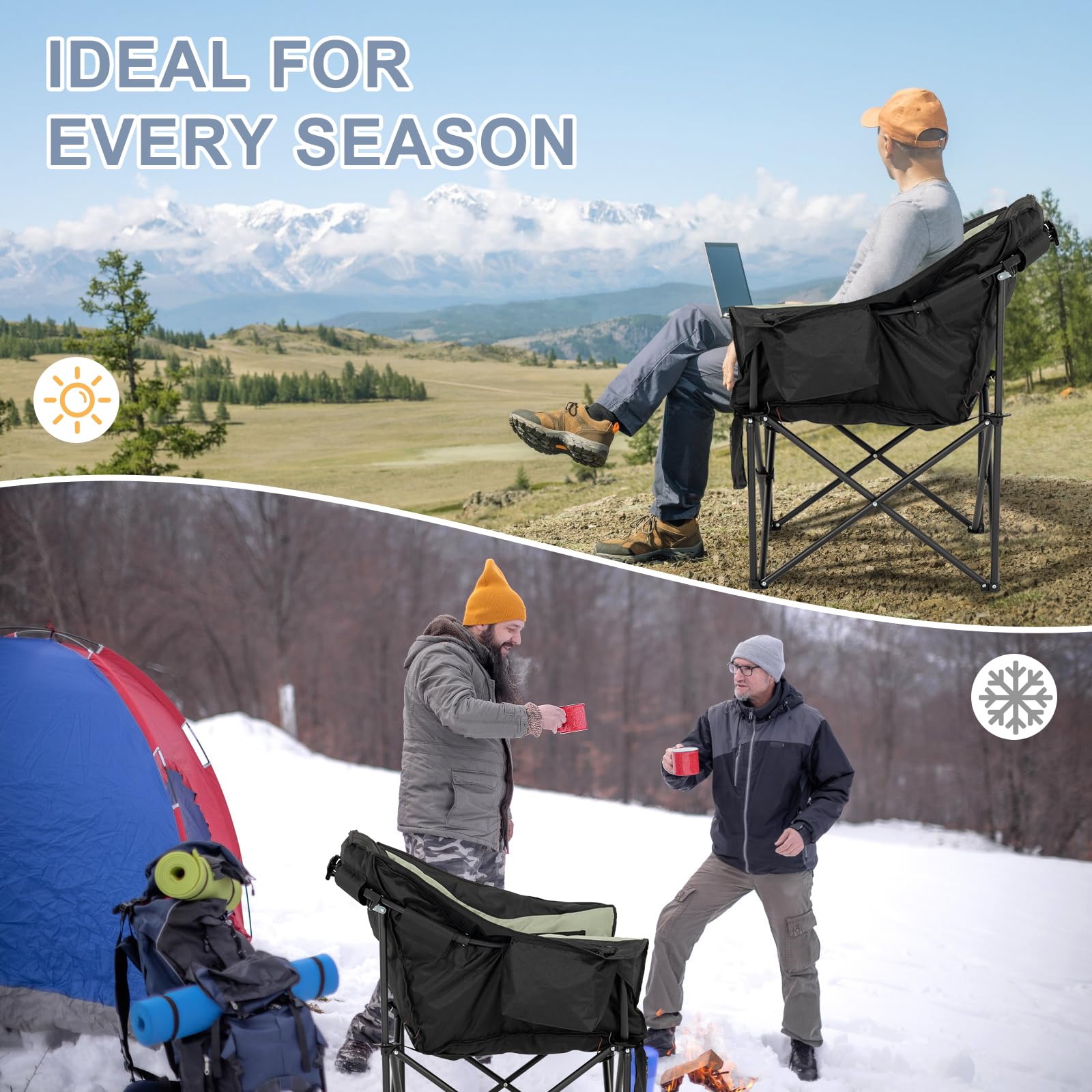 SLSY Oversized Heated Camping Chair - 500 lbs Weight Capacity, Portable Folding Heated Seat for Outdoor Sports, Camping, Picnics & Patio Use - Perfect for Winter Camping, Backyard Relaxation & Cold Weather Activities
