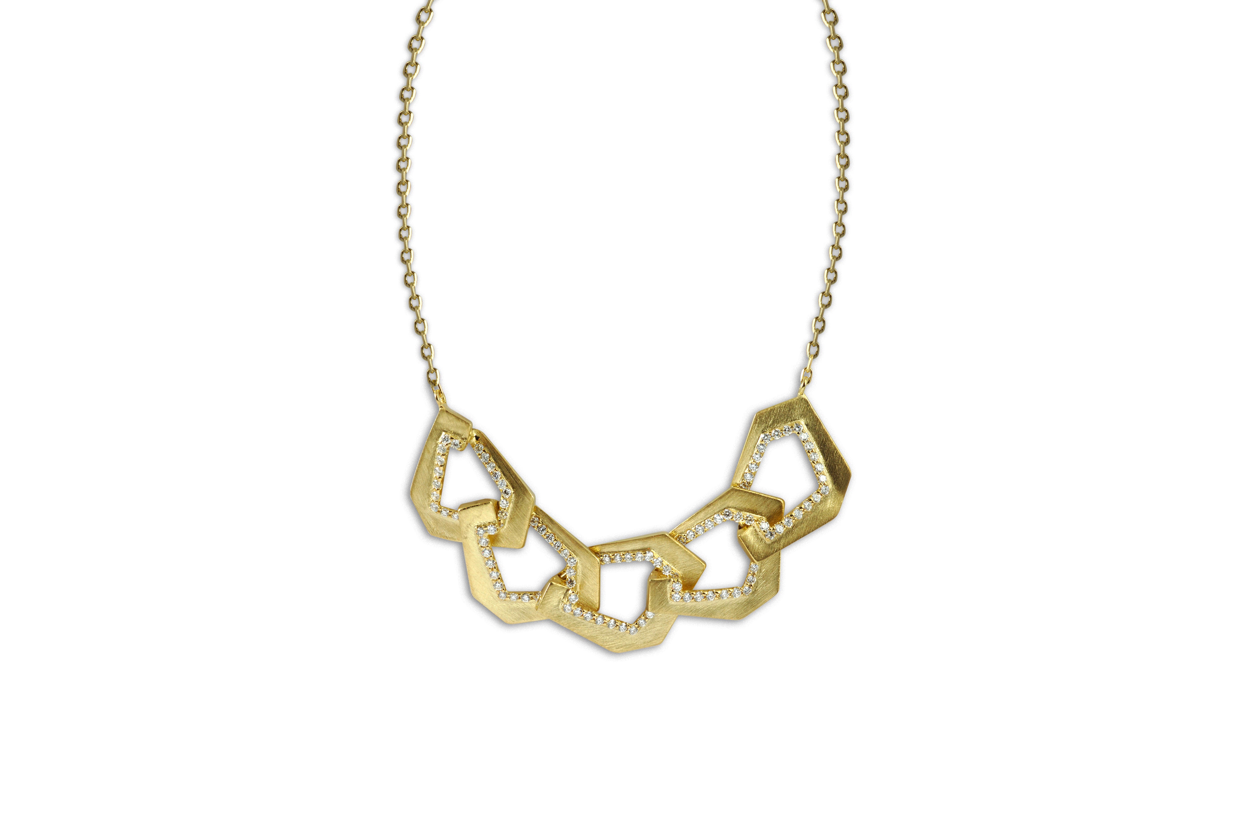 Origami Brushed 5 Link No.5 Diamond Necklace for Women - Elegant 14K Gold Plated Chain with Sparkling Cubic Zirconia - Perfect for Weddings, Anniversaries & Special Occasions