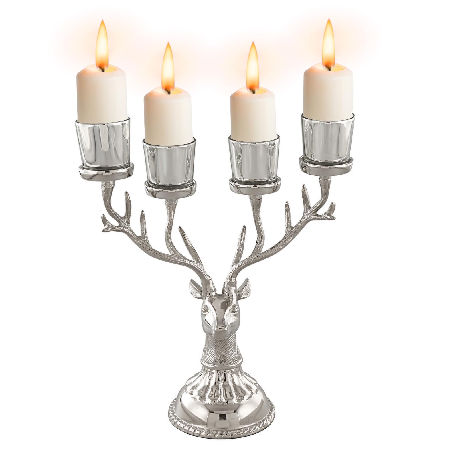 Tangkula Vintage Reindeer Candle Holder - 4 Candle Christmas Deer Ornament, Aluminum Table Tealight Holder, Fireplace Mantel Decor for Holiday Home & Party Decorations