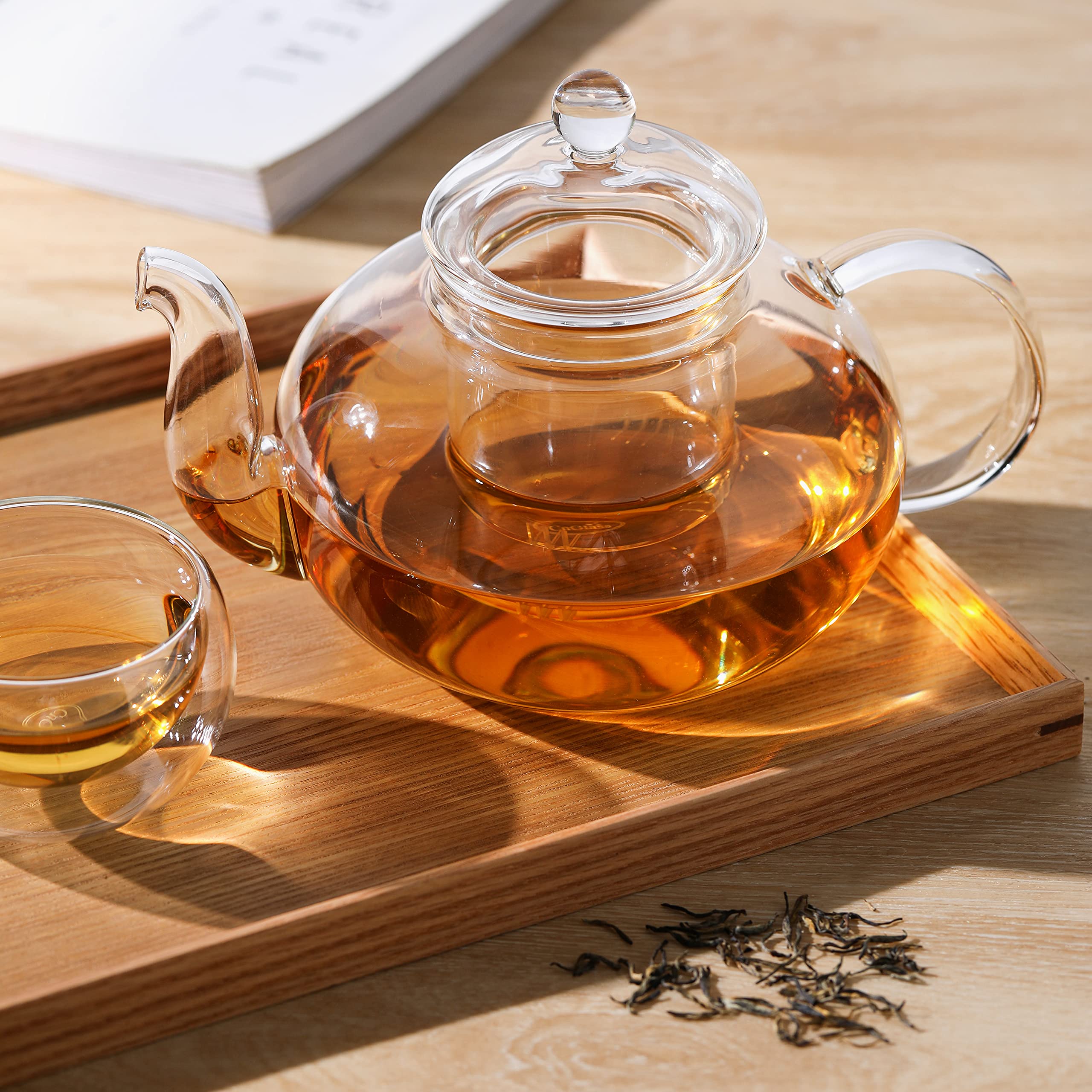 Premium 1200ml Glass Teapot with Removable Infuser - Stovetop Safe Tea Kettle for Blooming & Loose Leaf Tea - Perfect for Home, Office, and Gift Giving