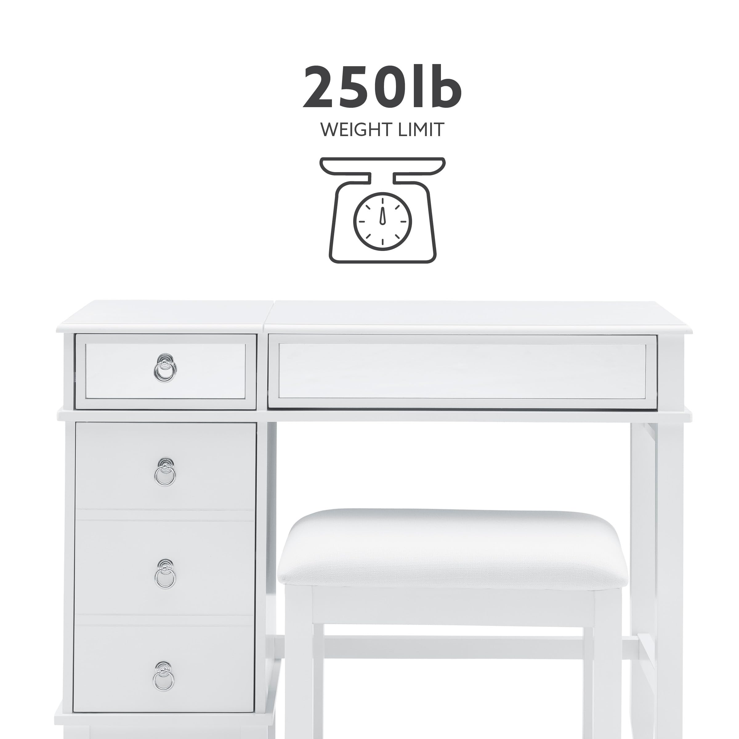 Linon White Vanity Set with Mirror & Stool - Elegant Dressing Table for Bedroom, Bathroom & Makeup Area
