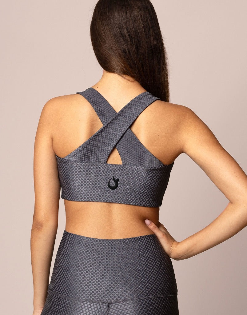 Hotworx Jacquard Crop Top with Silver Diamond Design - Stylish & Breathable Workout Shirt for Yoga, Gym & Fitness Training