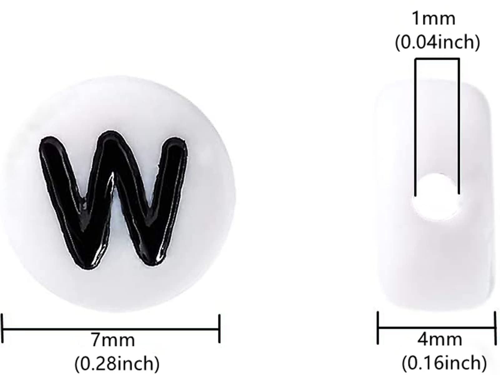 100PCS White Round Acrylic Alphabet Beads - Letter W Beads for Jewelry Making, DIY Bracelets, Necklaces & Keychains (4x7mm) - Perfect for Crafting, Personalized Gifts & Kids' DIY Projects