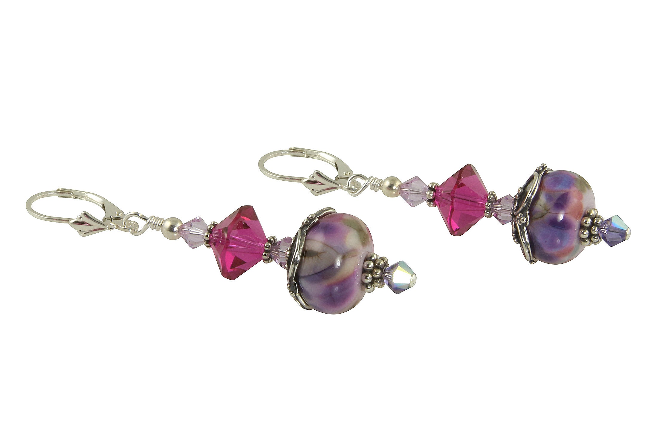 Handmade Purple Marble Glass Lampwork Bead Earrings - Elegant Dangle Earrings for Women | Perfect for Weddings, Parties & Special Occasions
