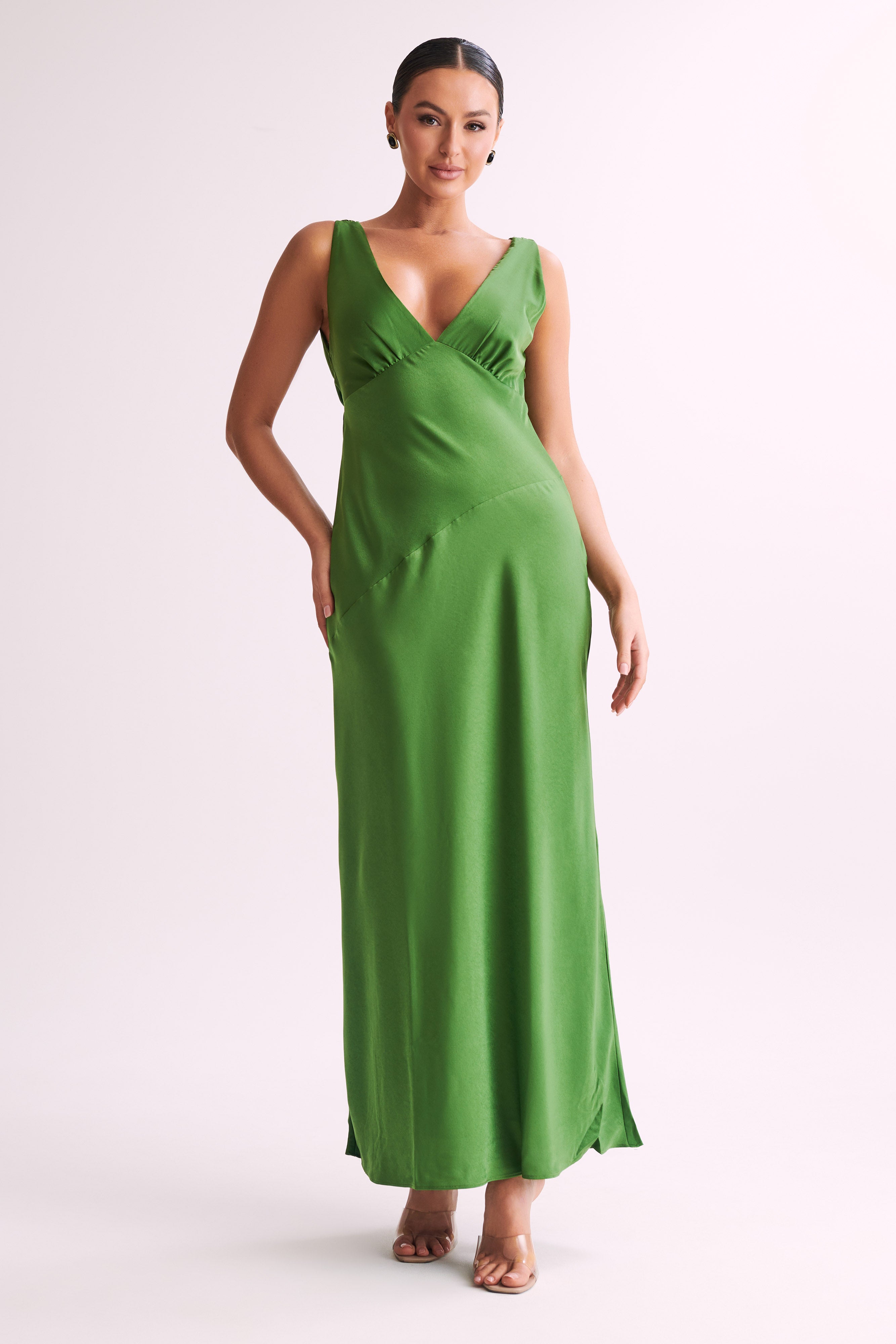Nadia Maxi Satin Dress with Back Cowl - Elegant Emerald Green Evening Gown for Women | Perfect for Weddings, Parties & Special Occasions