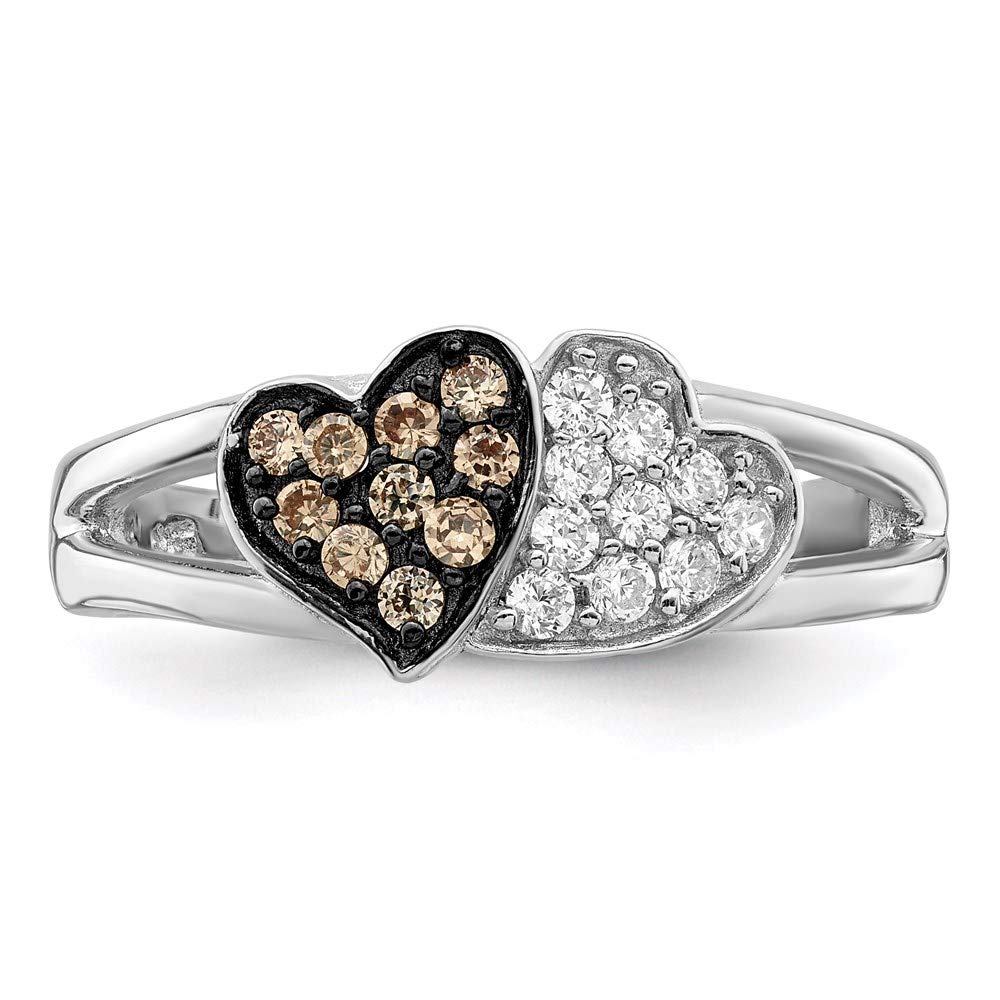 925 Sterling Silver Heart Ring with Champagne & Clear Cubic Zirconia - Elegant Women's Jewelry Gift for Anniversary, Valentine's Day & Special Occasions