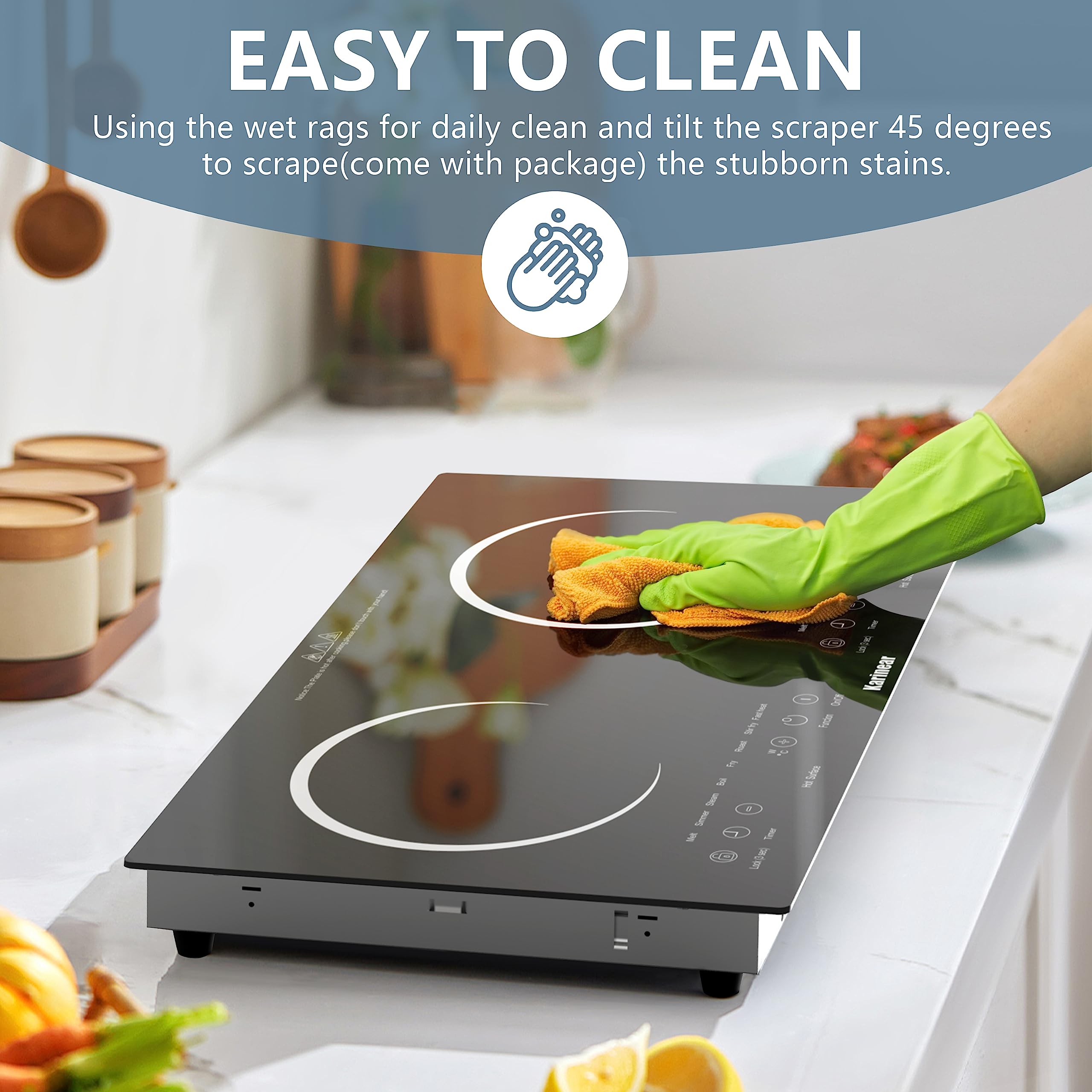 Karinear 24 Inch 2 Burner Electric Cooktop - 110V-120V Built-in or Countertop Stove with Touch Controls, Child Safety Lock, Timer & Outlet Plug - Perfect for Small Kitchens, Apartments & RVs (White)