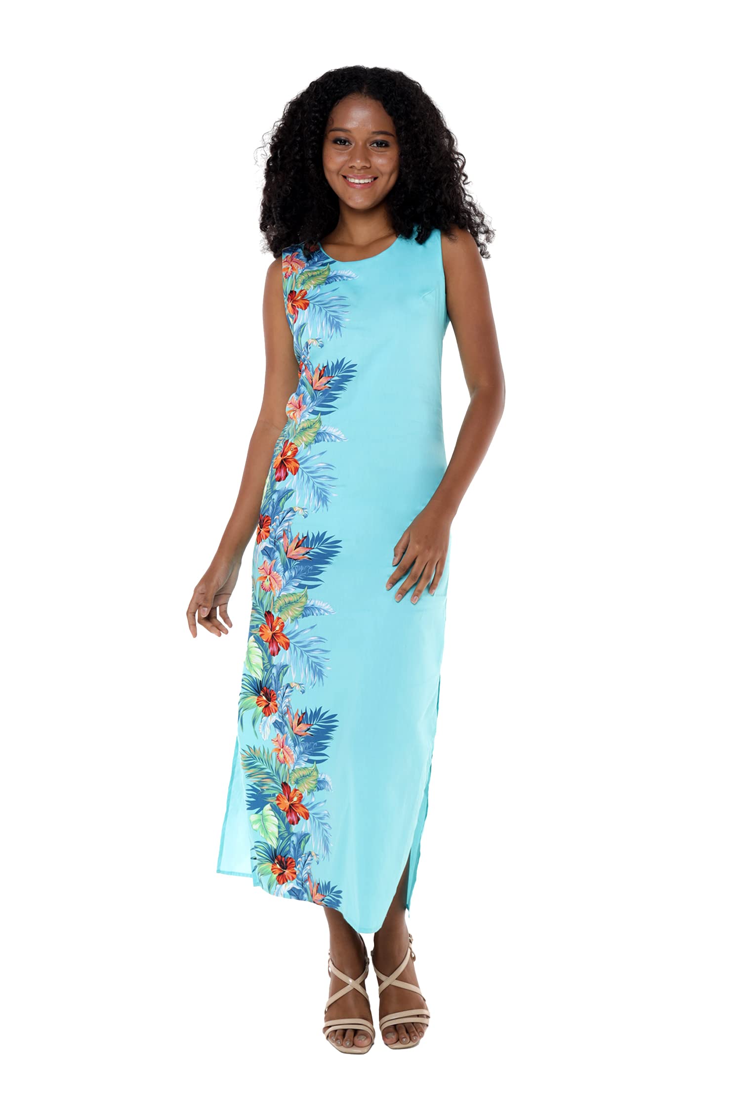Hawaiian Luau Outfits for Family - Matching Aloha Shirts & Dresses for Men, Women, Boys & Girls in Orchid Paradise Turquoise Print | Tropical Beach Party, Vacation & Summer Family Photos