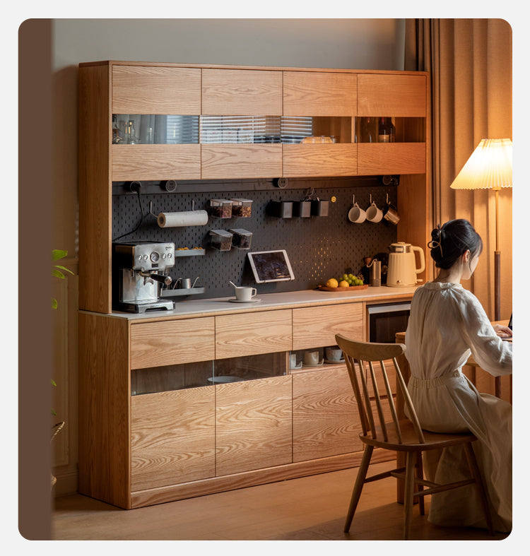Modern Oak Solid Wood Sideboard Buffet Cabinet - Stylish Storage for Dining Room, Living Room & Entryway
