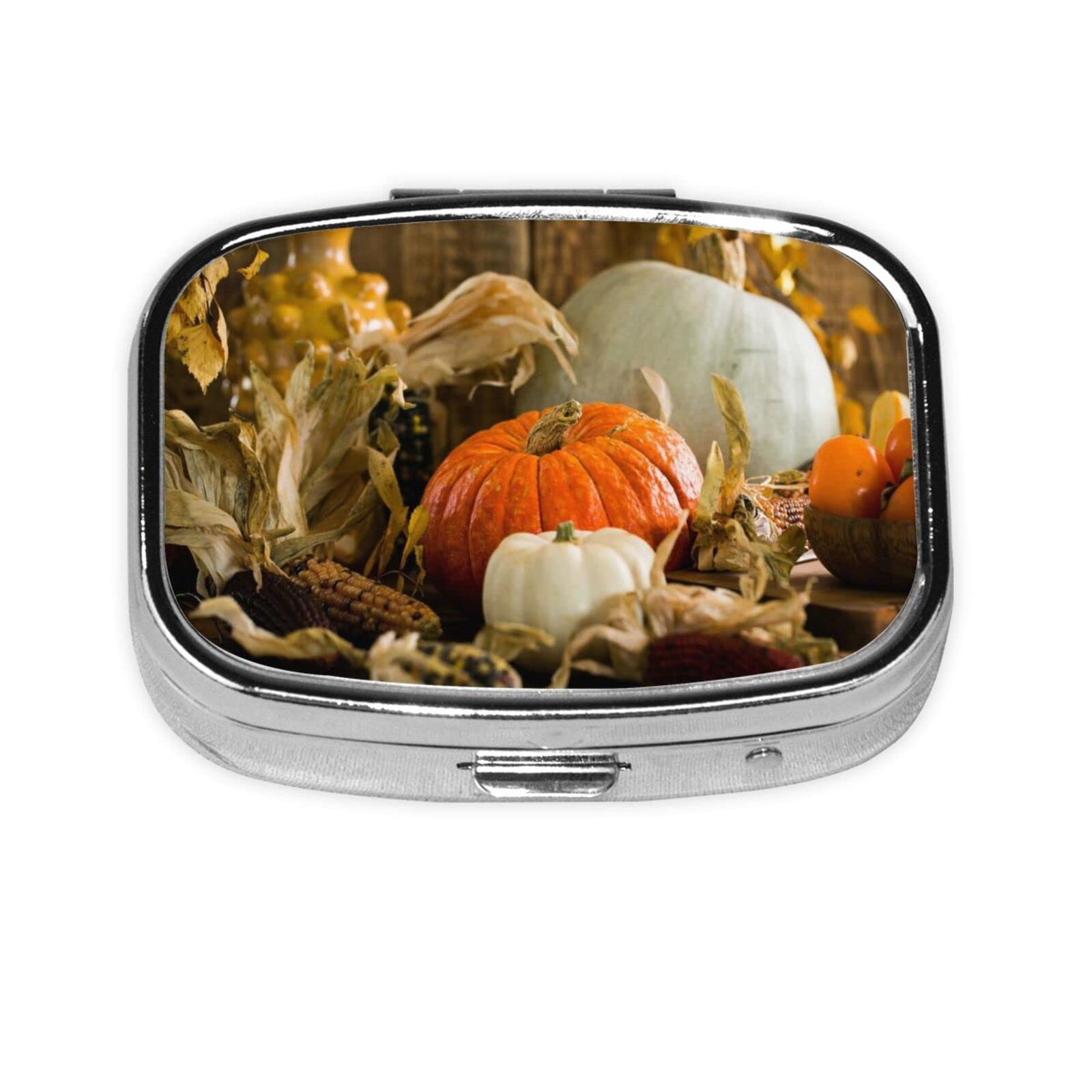 Autumn Pumpkins Square Pill Box - 2 Compartment Decorative Medicine Organizer for Pills & Tablets | Perfect for Home, Office & Travel Use
