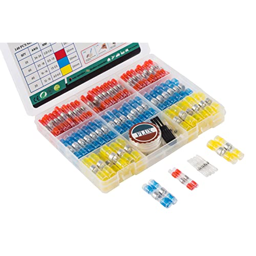 Heat Shrink Butt Connectors Marine Grade - 140PCS Waterproof Solder Seal Wire Connectors Kit for Electrical Wiring | Ideal for Marine, Automotive & Outdoor Electrical Projects