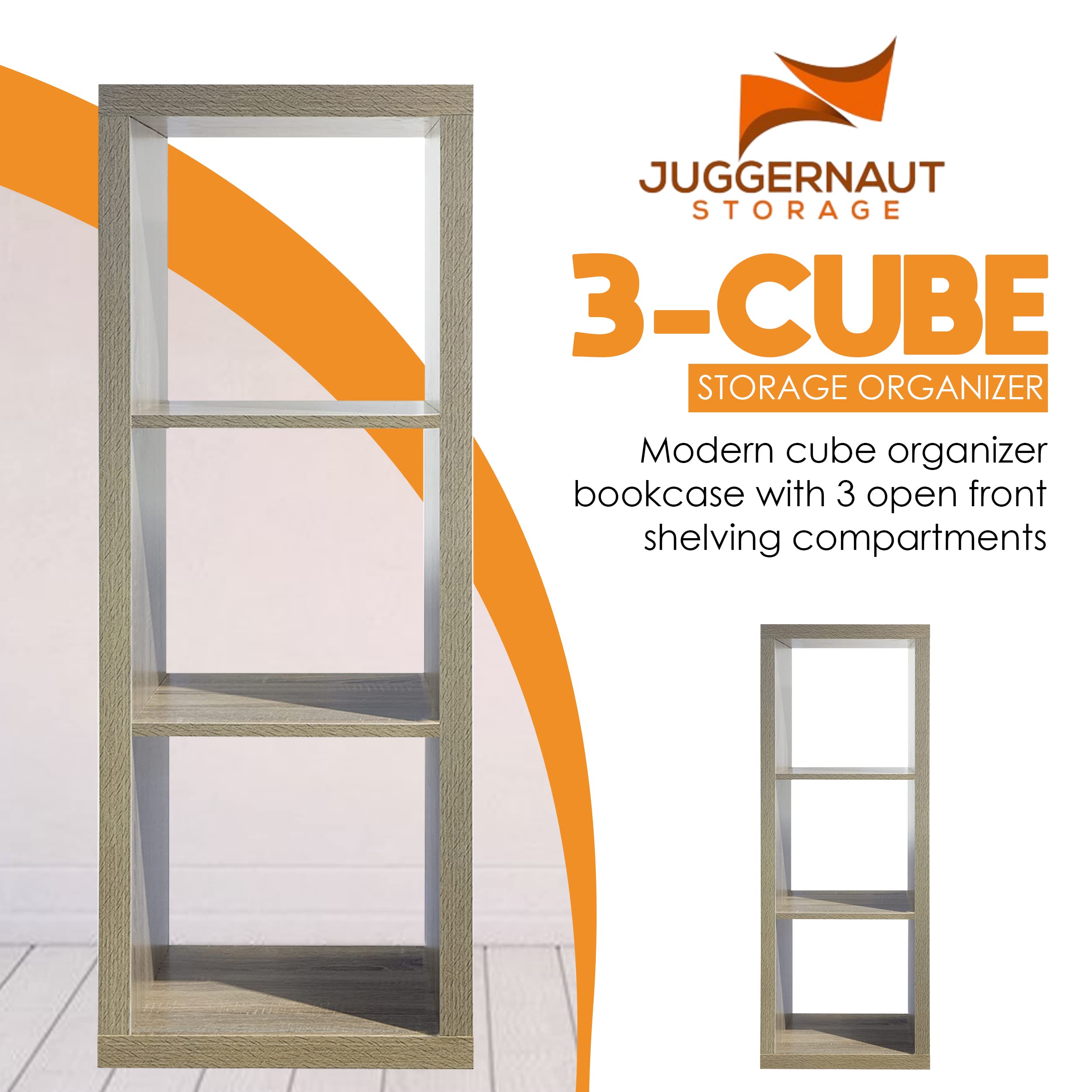 Juggernaut 3-Cube Storage Organizer - Natural Oak Wood Shelf Organizer for Closet, Bedroom, Office & Living Room Storage Solutions