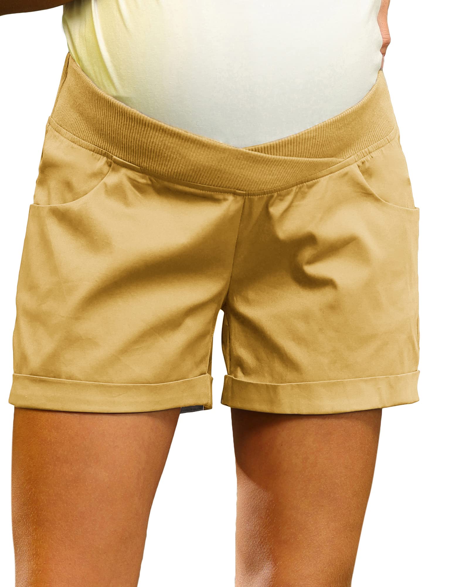 Maacie Women's Maternity Shorts - Low Rise Stretch Pregnancy Shorts with Pockets | Comfortable Casual Wear for Expecting Moms | Perfect for Summer, Travel & Everyday Use