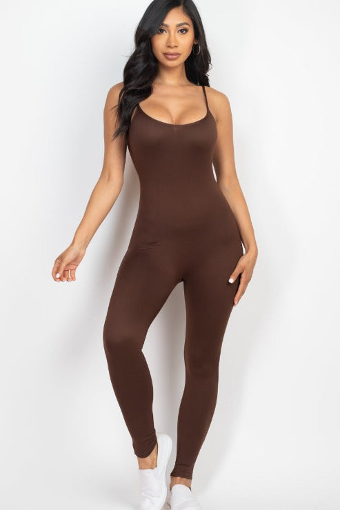 Women's Solid Bodycon Cami Jumpsuit - Slim Fit Stretchy Romper for Night Out, Party & Casual Wear