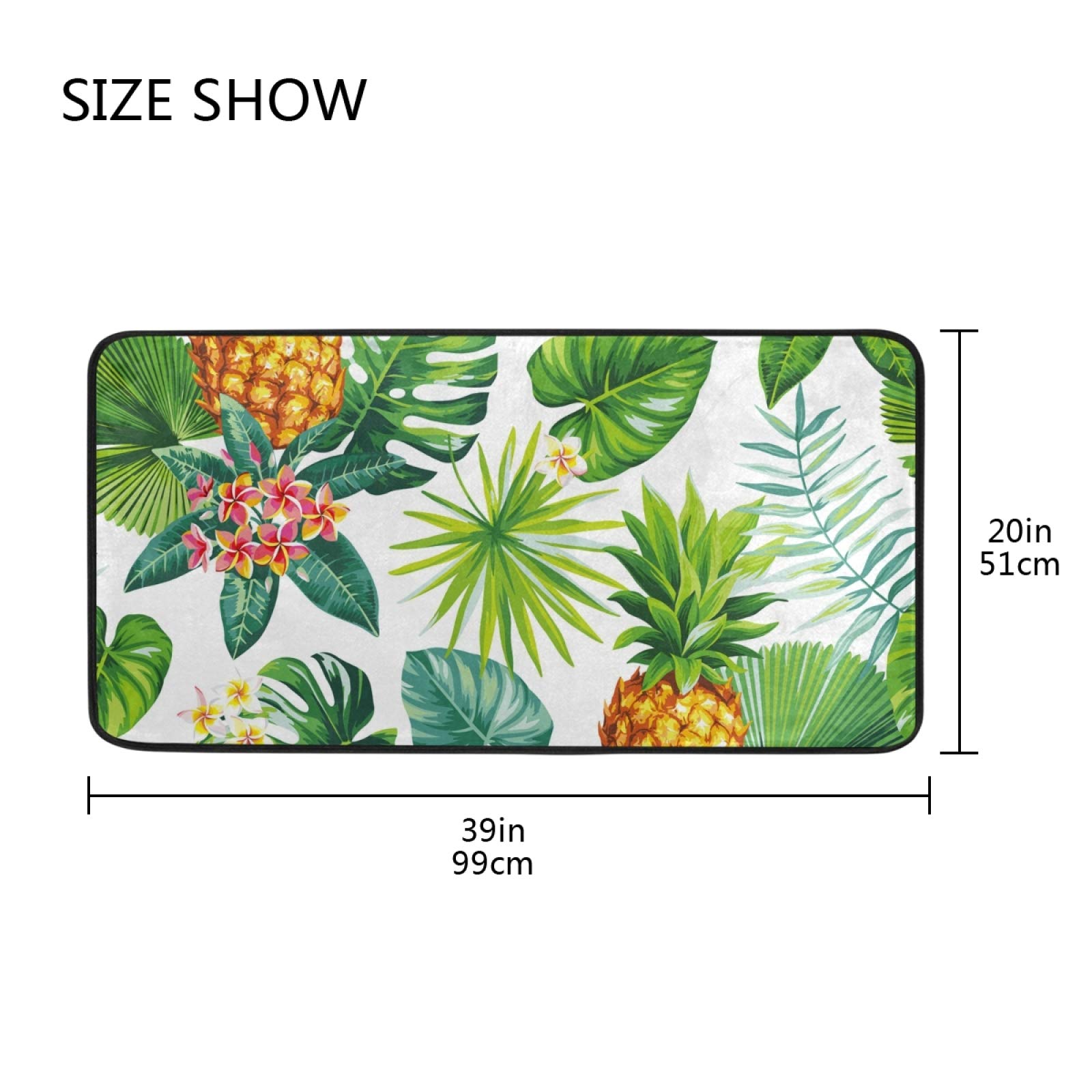 Non-Slip Pineapple Tropical Kitchen Rug - 39x20 Inch Soft Bath Mat with Palm Leaf Design for Home Decor, Living Room, Bedroom & Entryway - Perfect for Beach House, Summer Decor & Vacation Vibes