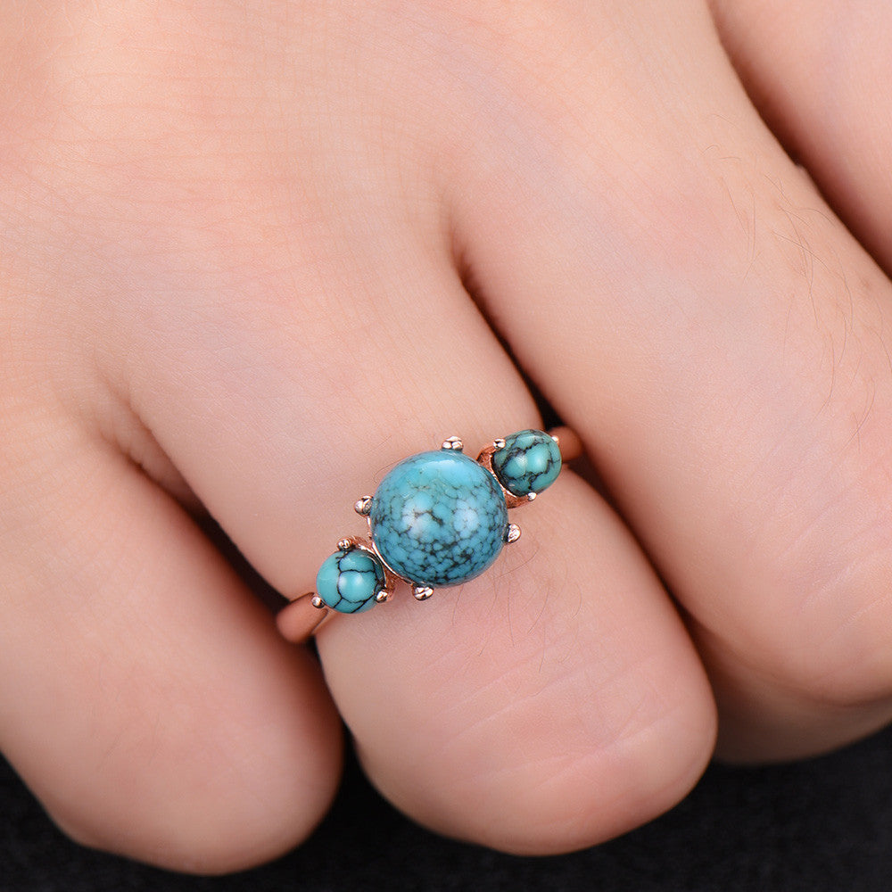 Three Stone Turquoise Engagement Ring - Elegant & Simple Design for Women | Perfect for Proposals, Weddings & Anniversaries