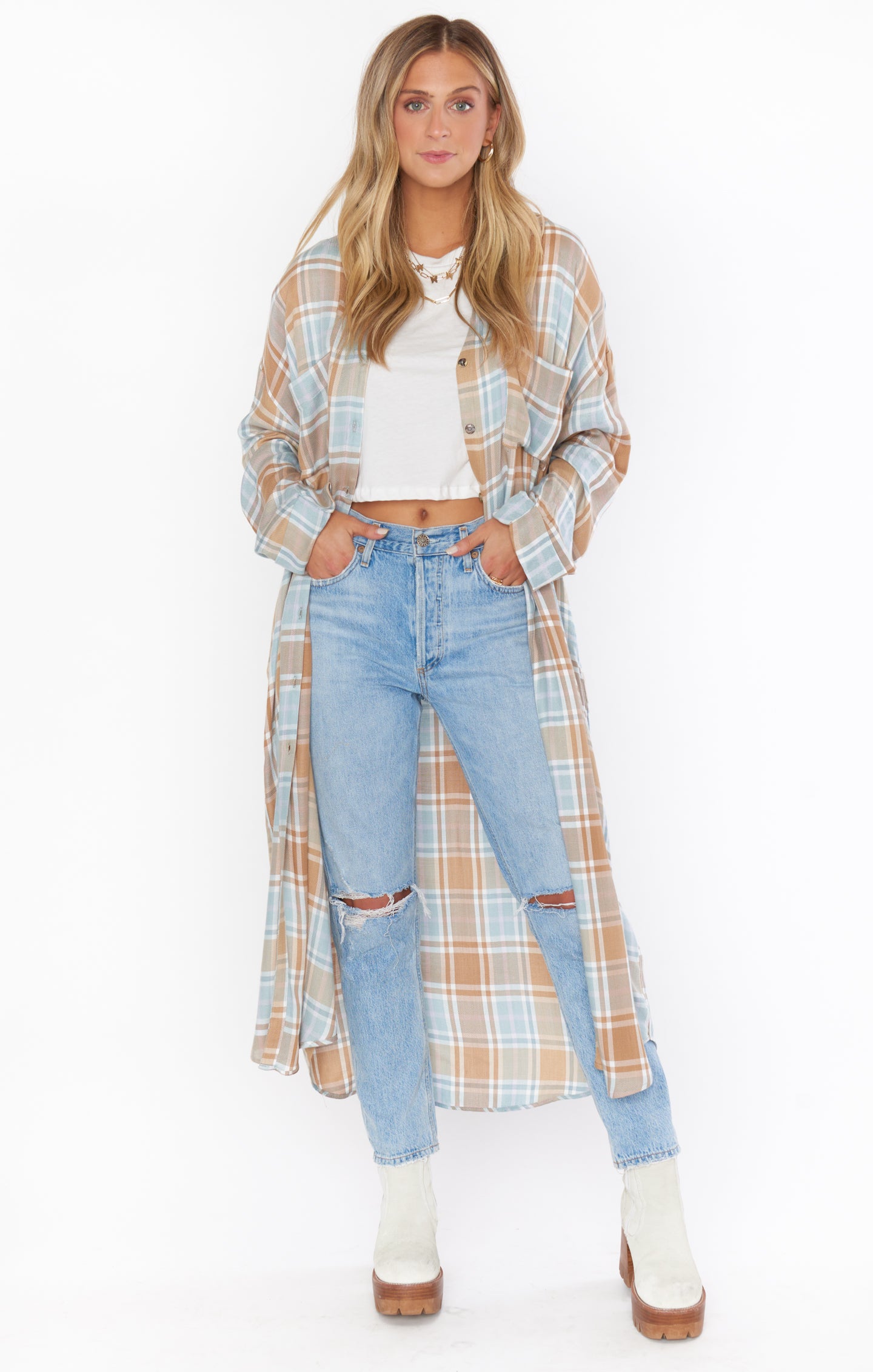 Leo Button Down Tunic Top - Stylish Georgetown Plaid Flannel Shirt for Women | Casual Office Wear & Fall Layering Outfit