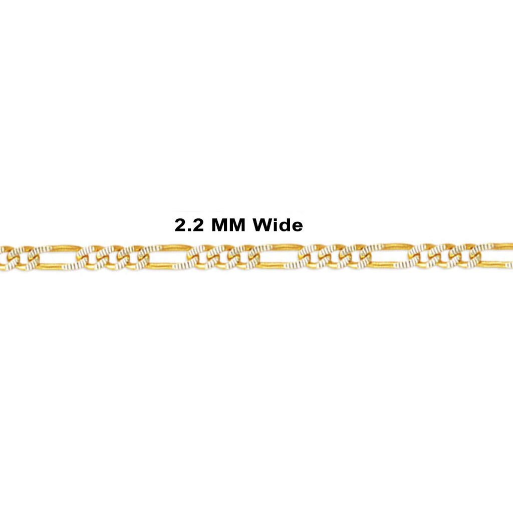 14K Gold Figaro White Pave Chain Necklace - Italian Crafted Durable Jewelry for Women & Men - 16-26 Inch Length, 1.8-9.6mm Width - Perfect Gift for Anniversary, Birthday & Special Occasions