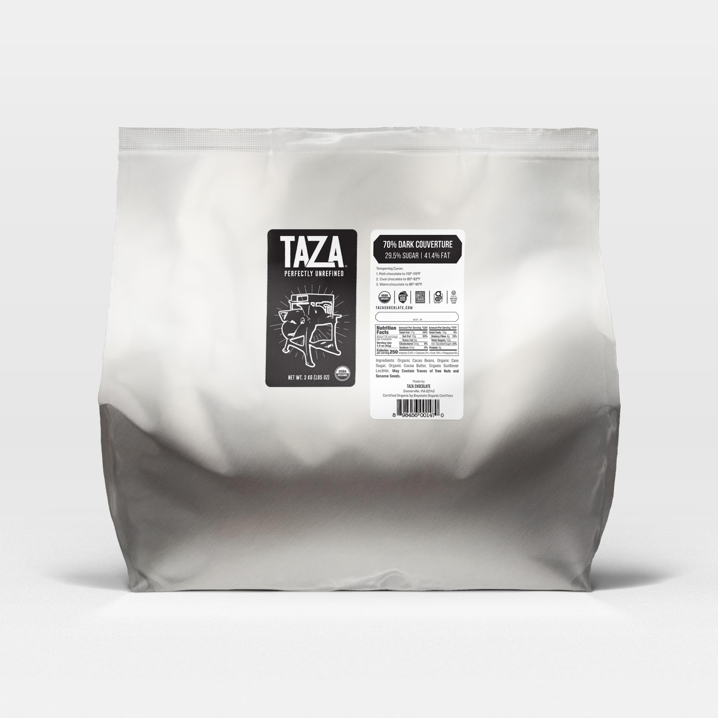 Organic 70% Couverture Chocolate Bulk 3kg Bag - Vegan, Fair Trade Dark Baking Chocolate for Desserts, Baking & Gourmet Cooking