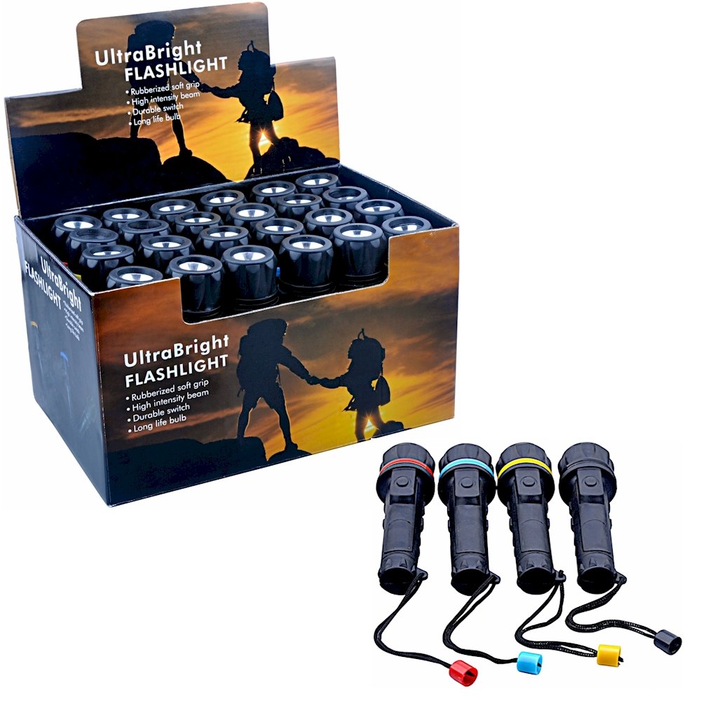 24-Pack LED Flashlights with 3 Bright Bulbs - Waterproof Rubberized Case & Wrist Strap - Easy On/Off Switch - Perfect for Camping, Emergencies & Home Use