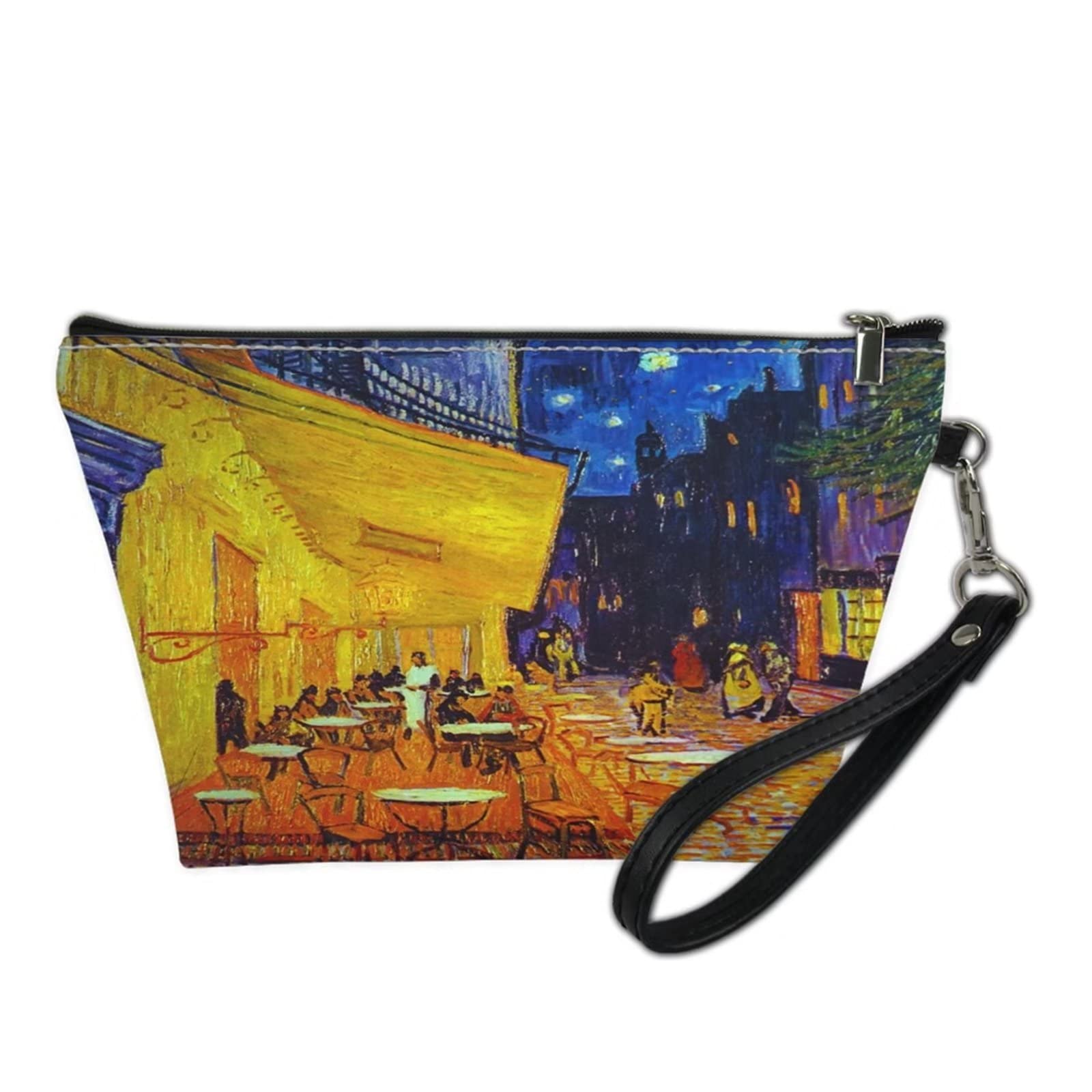 Van Gogh Cafe Terrace at Night Design Women's Makeup Bag - Waterproof Travel Toiletry Organizer with Zipper & Adjustable Strap - Perfect for Cosmetics Storage, Gym Essentials & Weekend Getaways