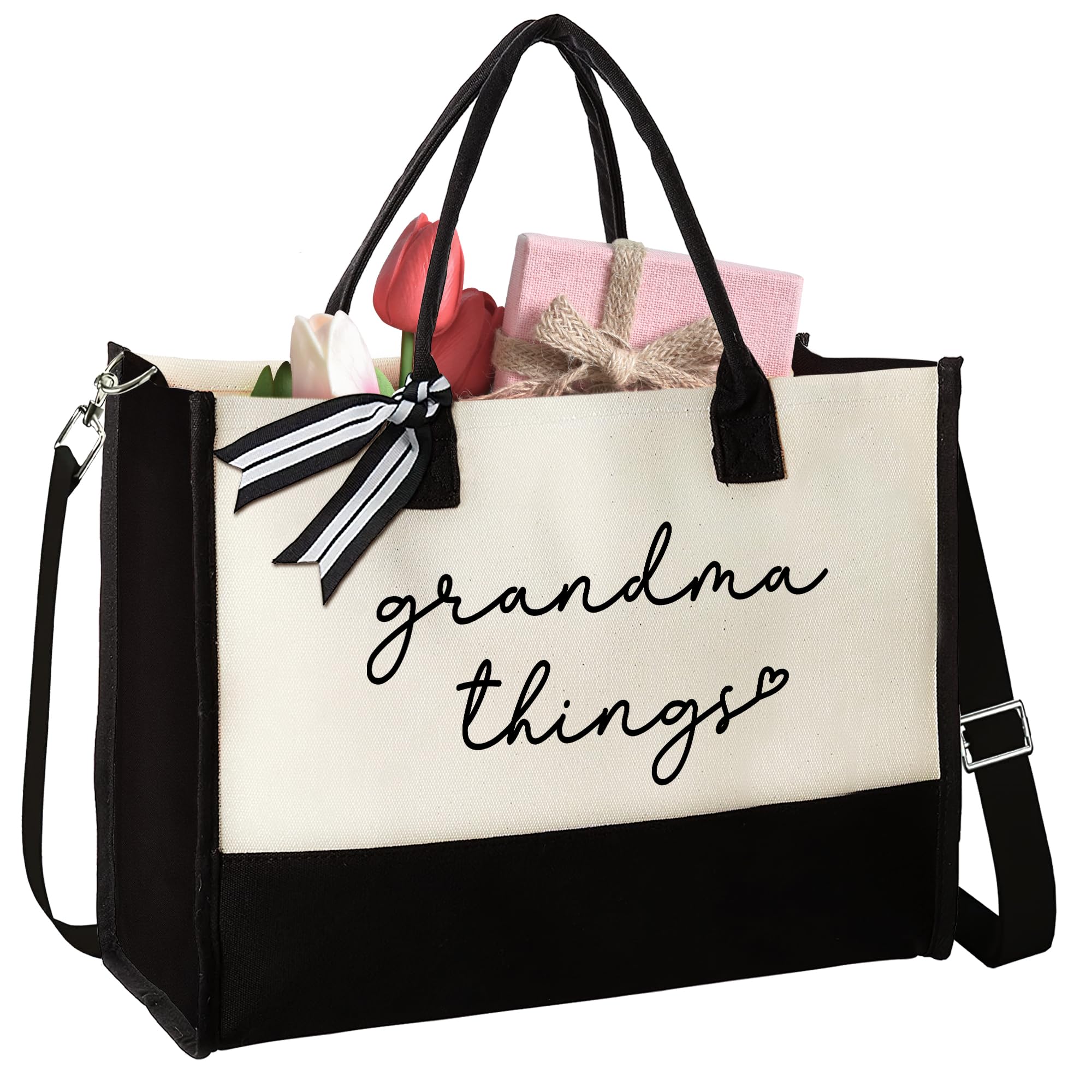 Best Gifts for Grandma from Grandchildren - Personalized Canvas Tote Bag for Mother's Day, Birthday & Anniversary - Durable Grocery Shopping & Beach Tote