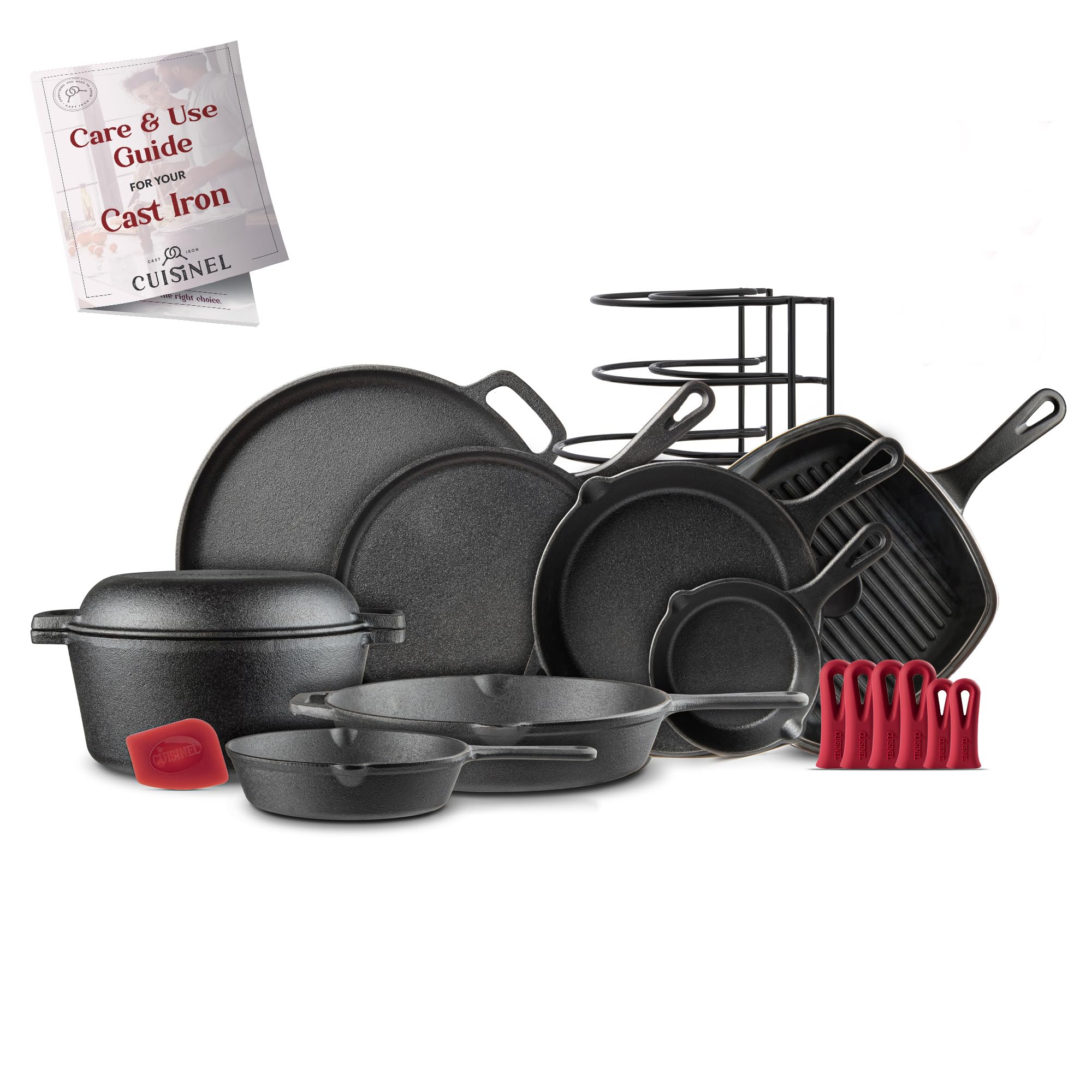 Premium 11-Piece Cast Iron Cookware Set - Pre-Seasoned Skillets (6