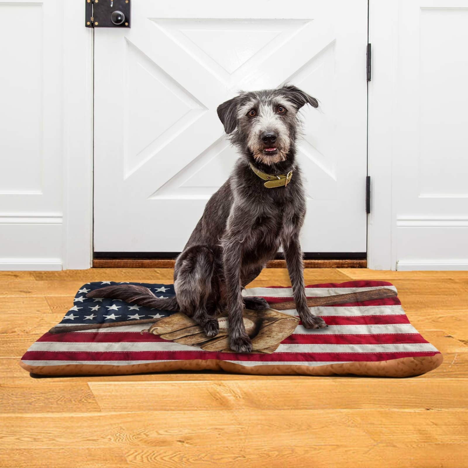 Vintage Baseball Bat Design Pet Bed - Ultra Soft Rectangle Dog & Cat Bed for Small Medium Large Breeds, 36x24 Inch - Cozy Calming Bed for Living Room, Bedroom & Kennel Use