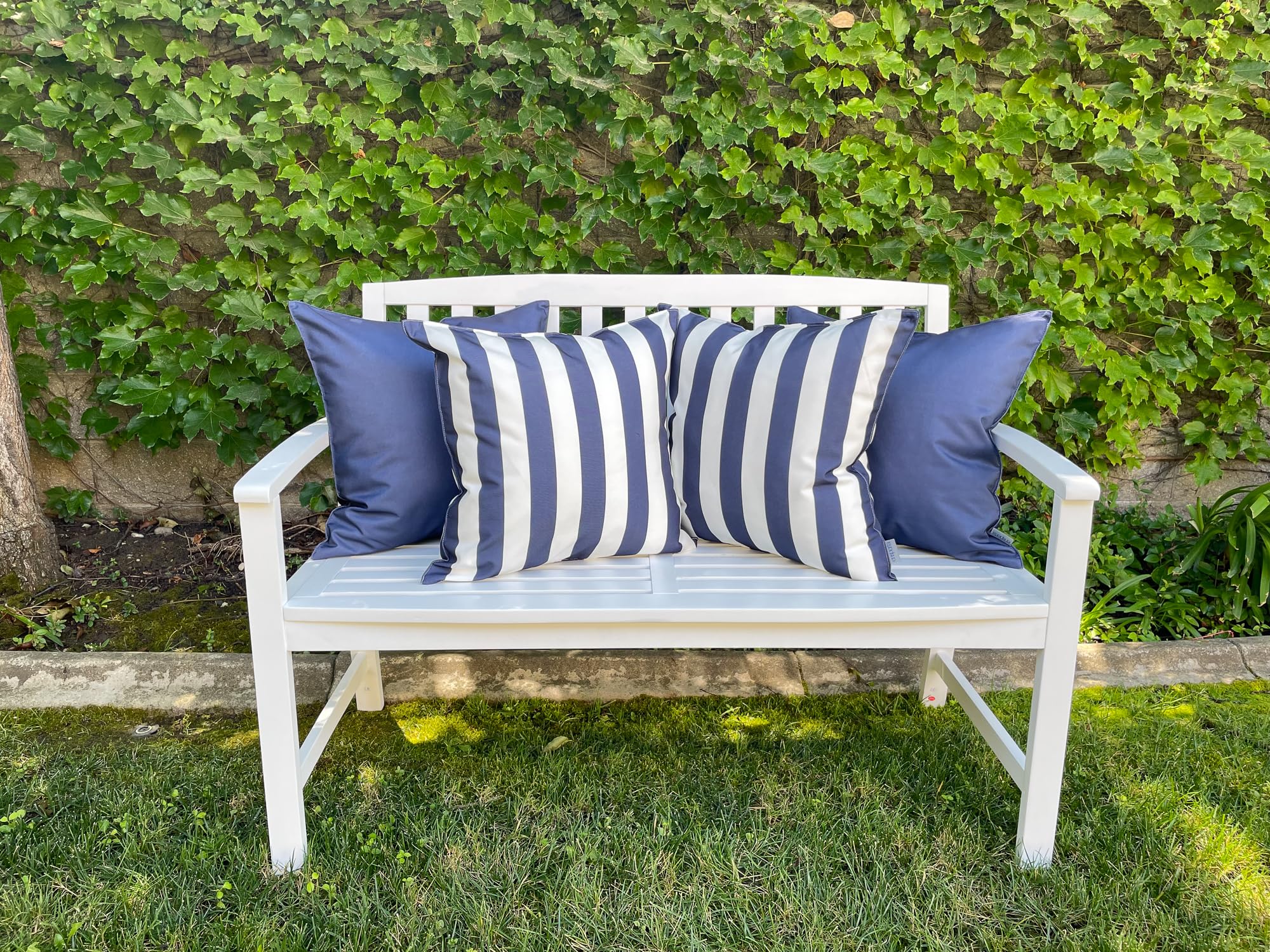 2 Pack Waterproof Navy Blue Striped Outdoor Throw Pillow Covers 20x20 Inch - Decorative Square Cushion Covers for Patio Furniture, Sofa & Garden (Polar Night Design) - Perfect for Outdoor Decor, Backyard & Poolside Relaxation