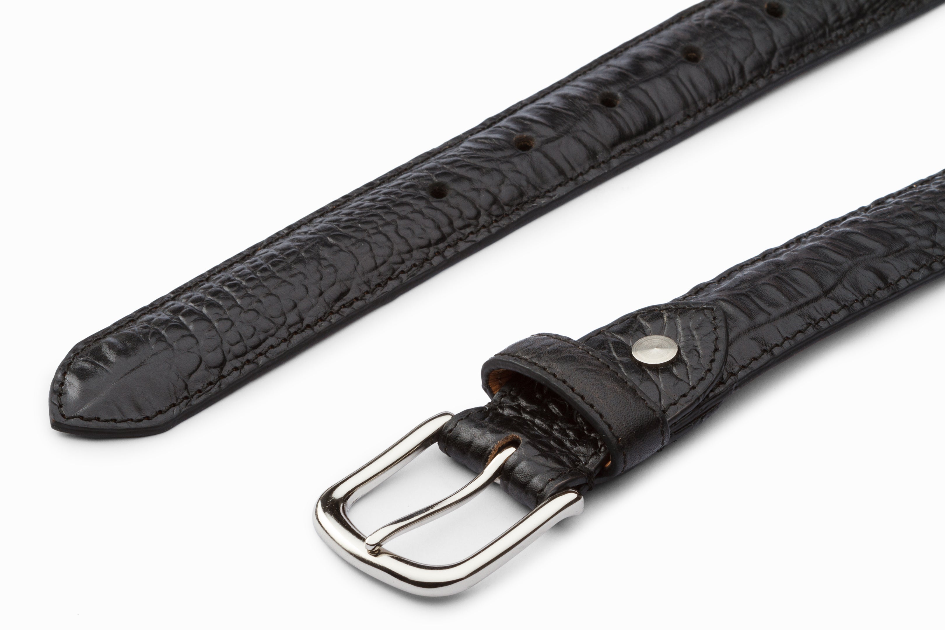 Premium Crocodile Embossed Leather Profile Belt - Small Size Black for Men | Stylish Dress & Casual Wear Accessory