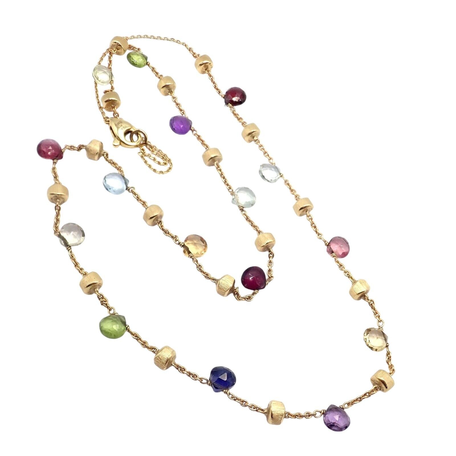 Authentic Marco Bicego 18k Yellow Gold Multicolor Gemstone Paradise Necklace - Elegant Jewelry for Women, Perfect for Weddings, Parties & Special Occasions