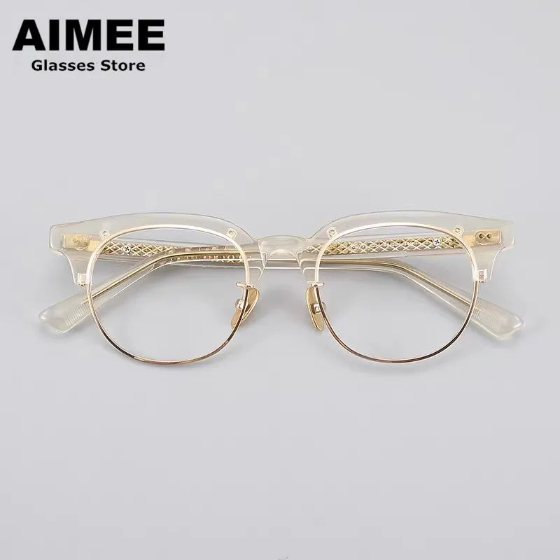Aimee Unisex Full Rim Round Acetate Eyeglasses 14749 - Stylish & Durable Acetate Frame Glasses for Men & Women - Perfect for Reading, Work, and Everyday Fashion