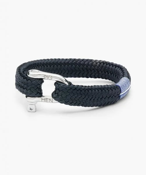 Pig & Hen Gorgeous George Rope Bracelet for Men - Navy & Silver Stainless Steel Adjustable Wristband - Perfect for Outdoor, Casual Wear & Gifts