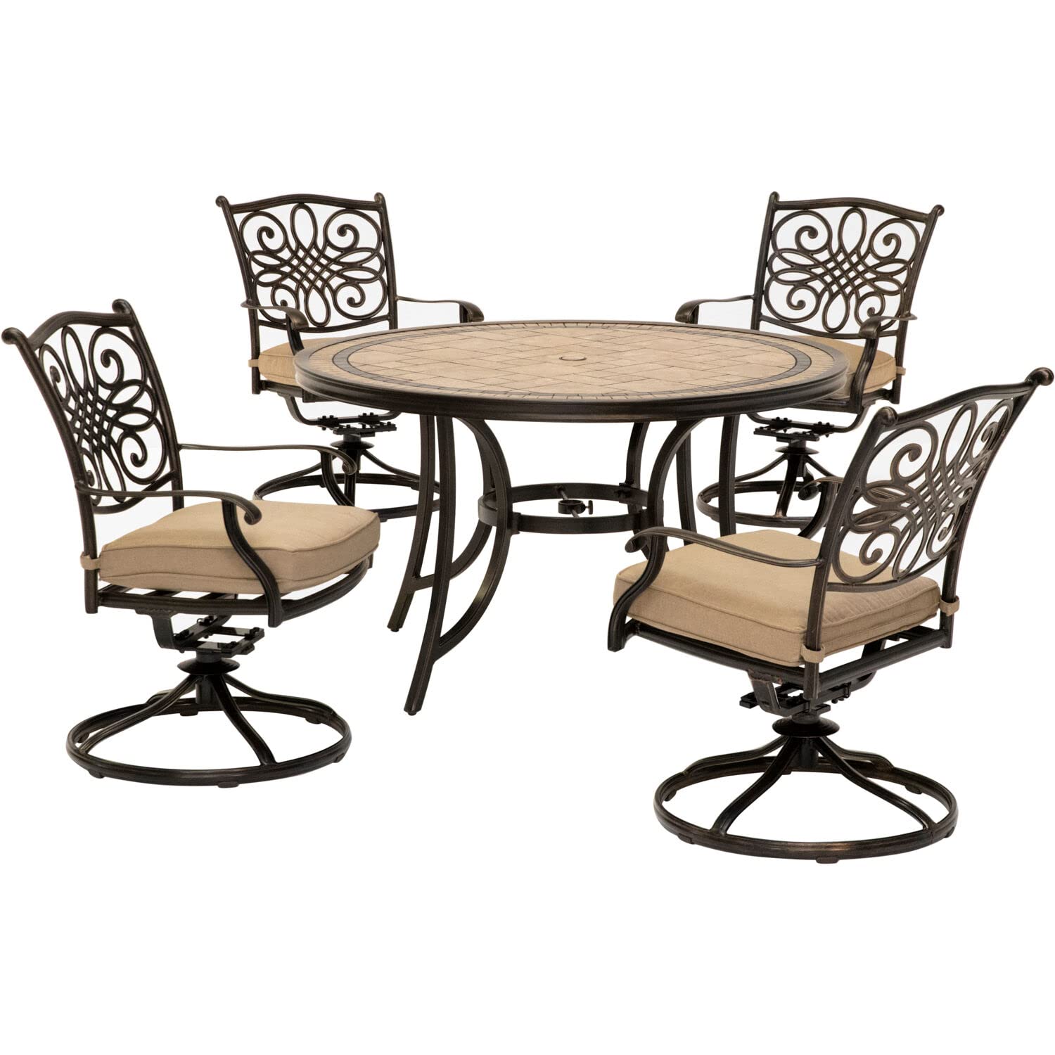 Hanover Monaco 5-Piece Outdoor Patio Dining Set with 4 Cushioned Swivel Rocker Chairs & 51