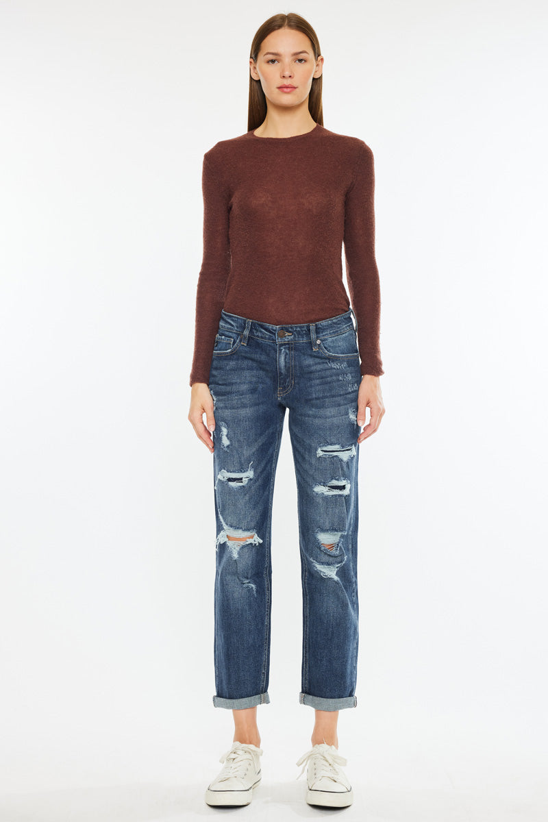 Devika Mid Rise Boyfriend Jeans for Women - Comfortable Stretch Denim Pants with Relaxed Fit - Perfect for Casual Outings, Work and Weekend Wear