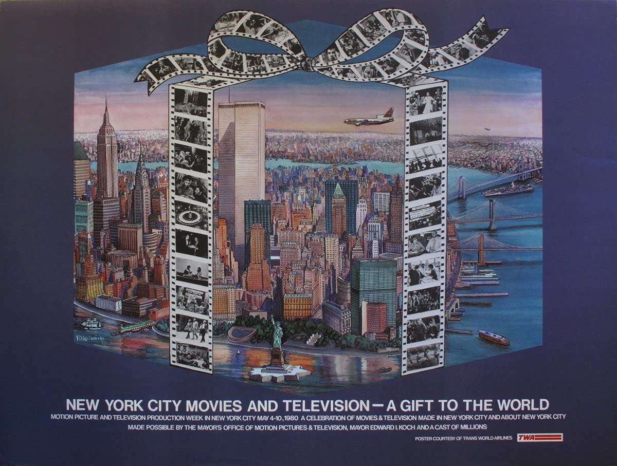 New York City Movies & TV Shows Art Print Poster by Letizia Pitigliani - 22.5x29.75 Inch Wall Decor for Living Room, Office & Home Theater